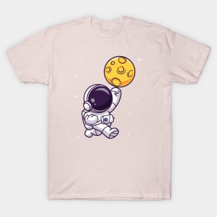 Cute Astronaut Smashing Moon Cartoon T-Shirt